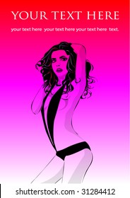 Beautiful model on the red - pink background. Vector illustration.