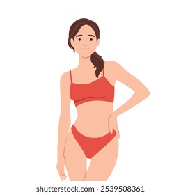 Bela modelo posando para vestir-se. Ilustração de vetor plano isolada no plano de fundo branco