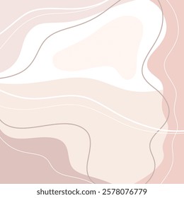 Beautiful modern background, abstract spots, wavy lines in beige pastel shades, vector. Wave graphic, geometric, minimalistic background for banner, cover, design with space for text