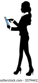 beautiful modern businesswoman holding tablet computer 