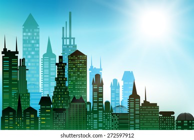 Beautiful modern city skyline illustration