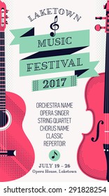 Beautiful Modern Classical Music Festival Poster Or Flyer Template With Violin And Guitar. Ideal For Local Events Announcement And Promotions