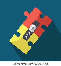 beautiful modern clean 2 or two puzzle pieces isolated game connection illustration vector with open slider button on flat design. new system method.