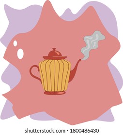 
beautiful modern color illustration sketch hand drawn teapot with coffee