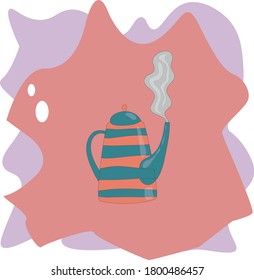 
beautiful modern color illustration sketch hand drawn teapot with coffee