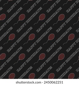 Beautiful modern colorful festive pattern with balls and happy birthday text. For print, seamless texture