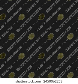 Beautiful modern colorful festive pattern with balls and happy birthday text. For print, seamless texture