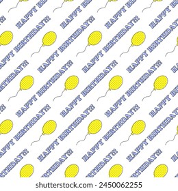 Beautiful modern colorful festive pattern with balls and happy birthday text. For print, seamless texture