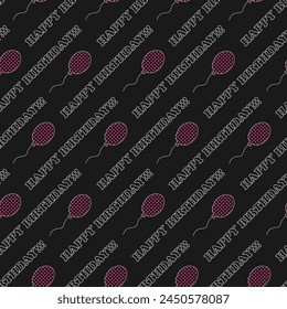 Beautiful modern colorful festive pattern with balls and happy birthday text. For print, seamless texture	