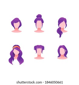 Beautiful modern fashion woman hairstyle for assortment. long hair, short hair, curly hair salon hairstyles and trendy haircuts vector icon set isolated on white background.Vector.