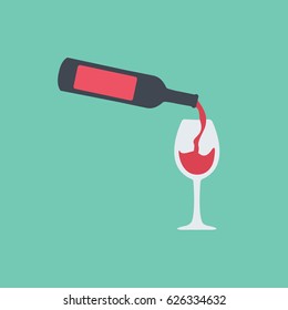 beautiful modern flat design style bottle icon or symbol of wine pouring red tasty wine into the glass vector illustration for celebration