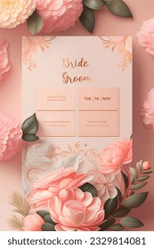 Beautiful modern floral minimalist wedding invitation template