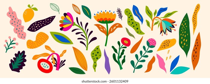 Beautiful modern flower collection with flowers, leaves, flower compositions.	
