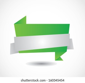 Beautiful modern green origami bubble speech cloud with silver ribbon vector 