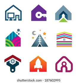 Beautiful modern house creative ideas construction of future logo icon set