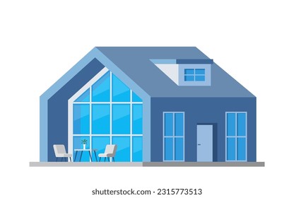 Beautiful modern house exterior, front view, minimalistic architecture design. Luxury villa exterior, country cottage, family home, real estate. Smart house concept. Flat style, vector illustration