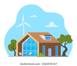 Beautiful modern house exterior, front view, minimalistic architecture design. Luxury villa exterior, country cottage, family home, real estate. Smart house concept. Flat style, vector illustration