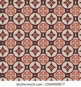 Hermoso patrón moderno javanés sin fisuras. Diseño simple del azulejo de la pared del rojo del invierno, marrón para la decoración casera interior, cerámica, linóleo, mosaico, fondo.