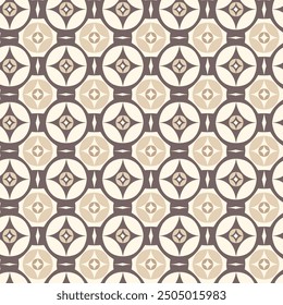 Beautiful Modern Javanese Seamless Pattern. Simple beige and light brown wall tile design for interior home decor, ceramic, linoleum, mosaic, background.