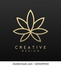 Beautiful, modern and luxury flower vector design. Elegant leaf symbol for health, cosmetic, spa, salon, or boutique. Feminine logo and gold colored template.