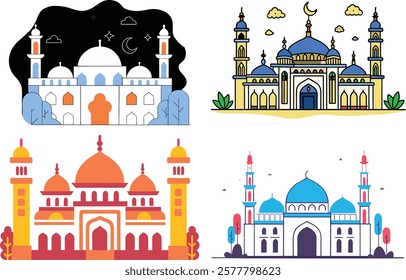 Beautiful Modern Mosque Vector Art. Stunning Digital Mosque Illustrations.