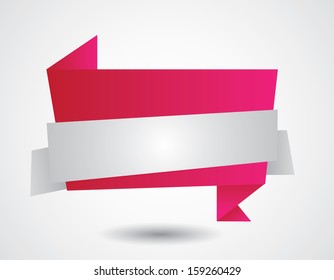 Beautiful modern pink origami bubble speech cloud with silver ribbon vector