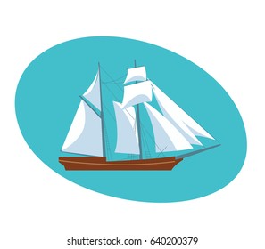 A beautiful modern sailboat frigate. Modern vector illustration isolated on white background.