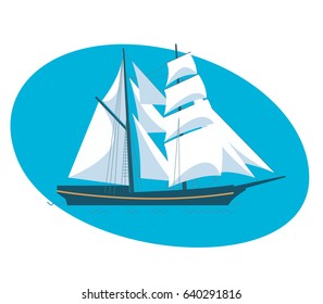 Beautiful modern sailboat frigate. Modern vector illustration isolated on white background.