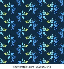 Beautiful modern seamless pattern in oriental style. Damask print with holographic effect, blue background. Great for decorating fabrics, textiles, gift wrapping, printed materials, advertising.