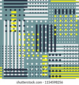 Beautiful modern seamless pattern in vector polka dots mix with stripe design for fashion,fabric, and all prints on smoke blue background color.