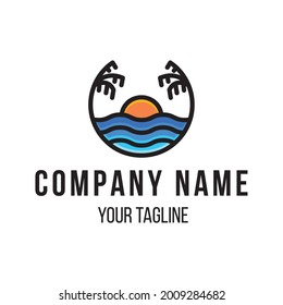 Beautiful Modern Sunset Minimalist Badge Logo Icon Vector Design Template Isolated. Simple Twilight, Sunrise, Sunshine, Paradise Logo Concept.