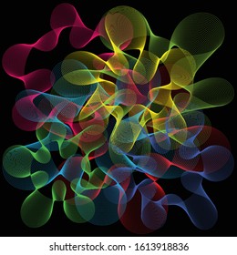 Beautiful modern vector background with bright blue, yellow, green, purple and red wavy shapes on black background. Can be used for various design purposes.