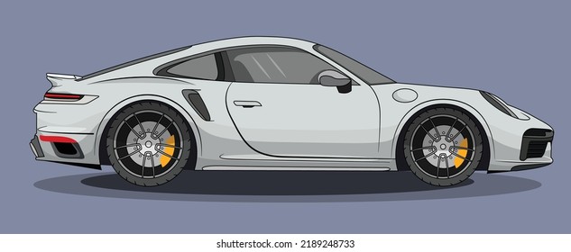 Beautiful and modern white car vector illustration design in cartoon style.Car vector design on purple background.Wheel,window,door,looking glass,reflect,sit,black,white,yellow,purple,red,gray,shadow.