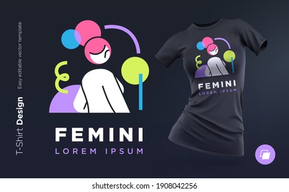 Beautiful modern woman geometric silhouette illustration with with abstract shapes. Print for clothes, posters or souvenirs. Vector