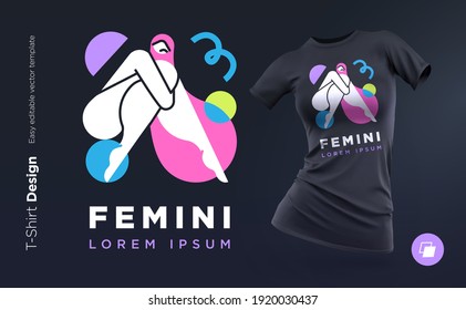 Beautiful modern woman geometric silhouette illustration with with abstract shapes. Print for clothes, posters or souvenirs. Vector