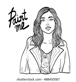 Beautiful modern woman in jacket , vector illustration  . grunge style