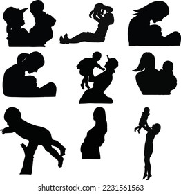 Beautiful  mom and baby Silhouette  vector art.This is an editable eps vector file.