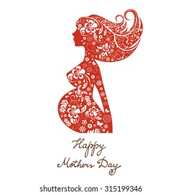 Beautiful mom to be floral silhouette. Happy Mothers Day Card