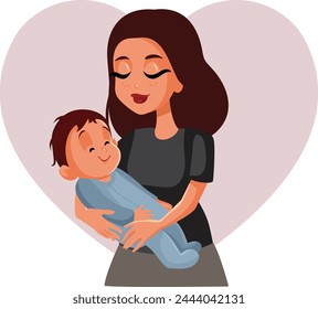 
Beautiful Mom Holding Her Baby with Love Vector Drawing Illustration. Mother and son bonding and caring for each other 
