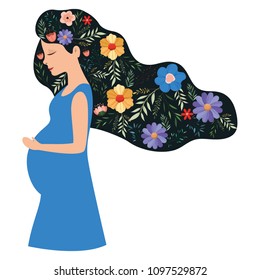 beautiful mom pregnancy with floral pattern in the hair