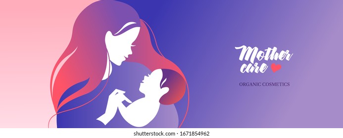 Beautiful mom silhouette with baby. Vector illustration. Mother day card