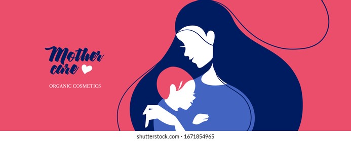 Beautiful mom silhouette with baby. Vector illustration. Mother day card