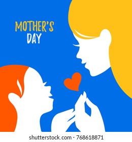 Beautiful mom silhouette with baby. Vector illustration. Mother day card