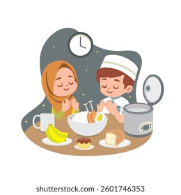 a beautiful moment during Ramadan as a young boy and girl sit at the dining table
