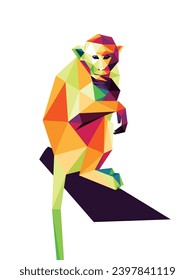 Beautiful Monkey in Colorful Polygonal Vector. Abstract Low Poly of Monkey. Primate Monkey in Colorful Abstract Vector