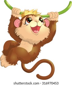 beautiful monkey that hangs on a tree
