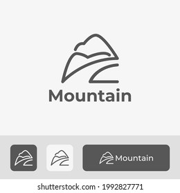 Beautiful Mono Line Mountain Logo Vector, Line Art Style Icon Symbol Illustration Design