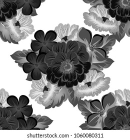 beautiful monochrome abstract seamless pattern of flowers. For your fashion design, fabric, postcards. Congratulations, invitations and much more. Vector illustration.