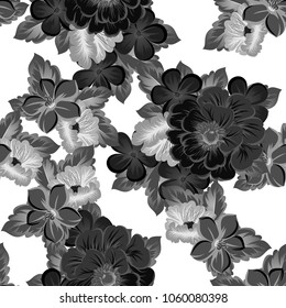 beautiful monochrome abstract seamless pattern of flowers. For your fashion design, fabric, postcards. Congratulations, invitations and much more. Vector illustration.