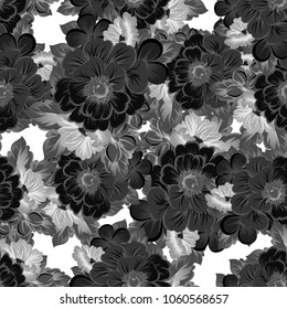 beautiful monochrome abstract seamless pattern of flowers. For your fashion design, fabric, postcards. Congratulations, invitations and much more. Vector illustration.